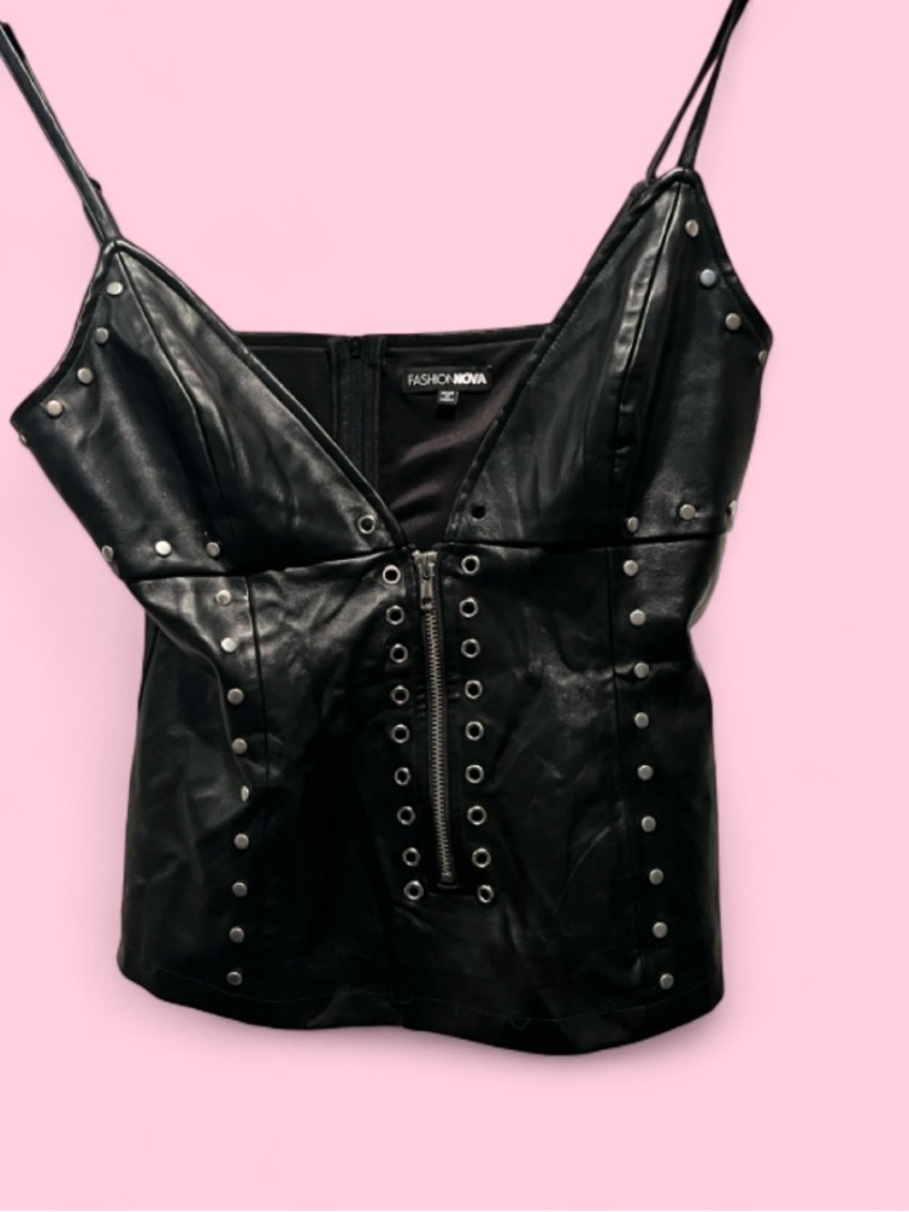Fashion Nova Black Faux Leather Studded Cami